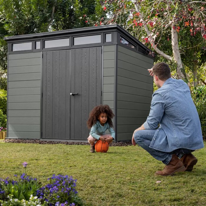 Keter 9x 7 Cortina Heavy Duty Plastic Pent Shed – Dark Green - Image 4