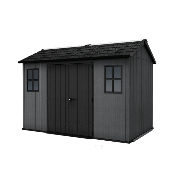 Keter 11’x7.5′ Newton Plus Side Entry Plastic Shed – Dark Grey - Image 1