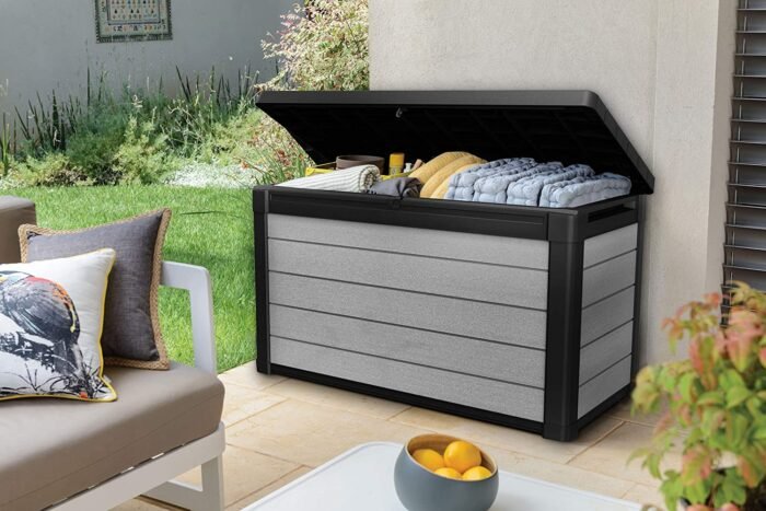 Denali 100 Gallon Resin Large Deck Box – Grey / Black - Image 1