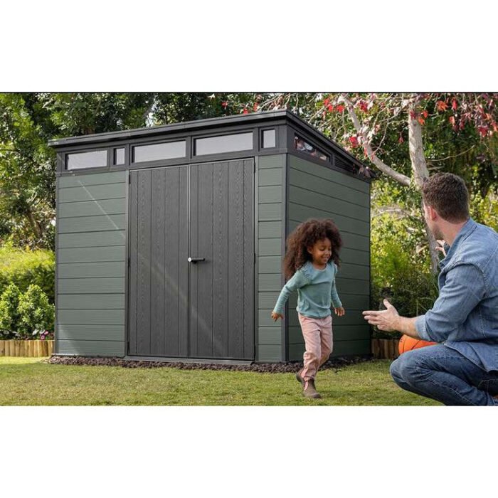 Keter 9x 7 Cortina Heavy Duty Plastic Pent Shed – Green - Image 5