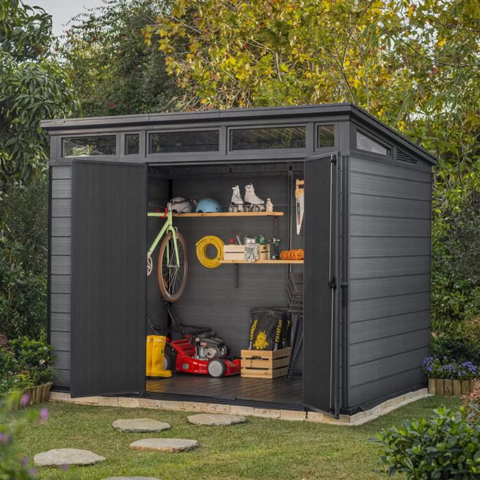 Keter 9x 7 Cortina Heavy Duty Plastic Pent Shed – Dark Grey - Image 5