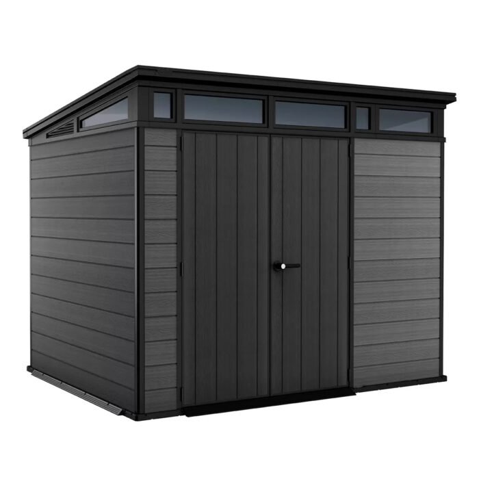 Keter 9x 7 Cortina Heavy Duty Plastic Pent Shed – Dark Grey - Image 1
