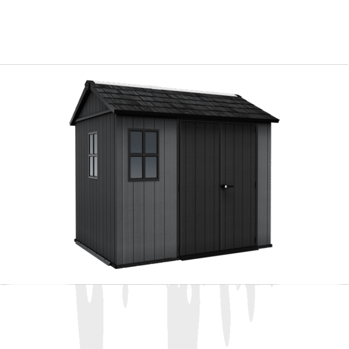 Keter 9×7.5 Newton Plus Side Entry Plastic Shed – Dark Grey - Image 1