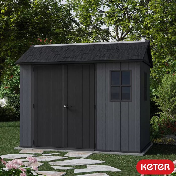 Keter 9×7.5 Newton Plus Side Entry Plastic Shed – Dark Grey - Image 5
